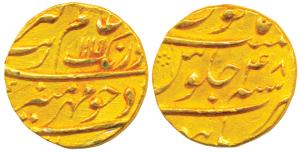 Aurangzeb, Gold Mohur, 11g, Burhanpur Mint, AH 1115/48 (KM 315.16). Extremely Fine.