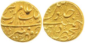 Aurangzeb, Gold Mohur, 11g, Dar-ul-Jihad Hyderabad Mint, AH 1115, (KM 315.20). Very Fine+.