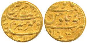 Aurangzeb, Gold Mohur, 10.87g, Khujista Bunyad Mint, AH 1110/43 (KM 315.30). Very Fine+.