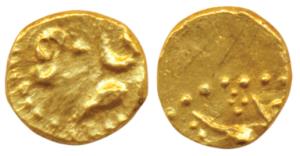Aurangzeb, Gold Fanam, 0.19g, the word ’Falam’ in place of mint name, struck somewhere in 