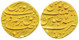 Farrukhsiyar, Gold Mohur, 10.89g, Khujista Bunyad Mint, AH (11)30/7 (KM 390.19). Extremely