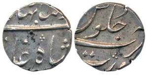 Ahmed Shah Bahadur, Silver ½ Rupee, 5.77g, Surat Mint, mint name at bottom on rev. (KM 444