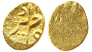 Alamgir II, 0.19g, Gold Fanam, complete name of the ruler, Uniface (Herrli 8.07.25). Extre