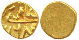 Alamgir II, 0.18g, Gold Fanam, Uniface type, AH 1168, Uniface (similar to Herrli 8.07.25).