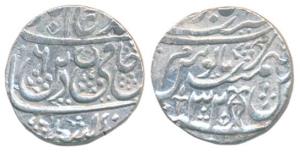 Najibabad Mint, Silver Rupee, 11.06g, in the name of Shah Alam II, vertical fish on rev., 