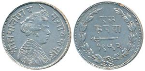 Sayaji Rao III, Silver Rupee, 11.35g, small flan, VS 1952 (KM Y36a). About Extremely Fine.