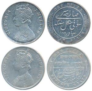 Alwar and Bikaner, Silver Rupee (2), with the name and portrait of Victoria, 1891 and 1892