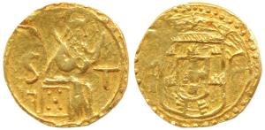 Joao III the Pious (1521-1557 AD), Gold Pardau, 3.36g, Cochin Mint, obv. crowned arms divi