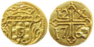 Goa, Jose the Reformer (1750-1777 AD), Gold 12 Xerafins, obv. crowned arms, rev. cross div