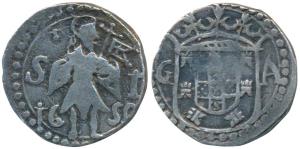 Goa, Joao IV (1640-1656 AD), Silver 2 Tangas, 4.02g, standing figure of St. John divides S