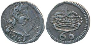 Goa, Jose I (1750-1777), Silver Tanga / 60 Reis, 1.19g, obv. bust with date 1751 below, re
