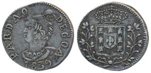 Goa, Maria II (1834-1853 AD), Silver Pardao, 5.5g, 1839, obv. bust facing to left with den