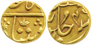 Gold 1/3 Mohur or Panchia, 3.84g, struck at the Bombay Mint, (circa 1825-31 AD), in the na