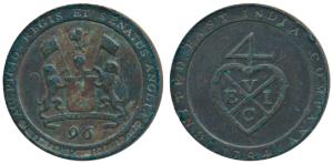 Copper ½ Dub or 1/96 Rupee, 6.52g, 1794, coat of arms of the EIC on obv., bale mark on rev