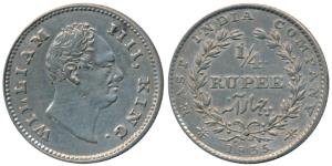 William IV, Silver ¼ Rupee, 1835, Calcutta Mint, RS incuse, Wreath with 20 Berries (10L+10