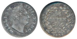 William IV, Silver ¼ Rupee, 1835, Bombay Mint, No initials, Wreath with 20 Berries (10L+10