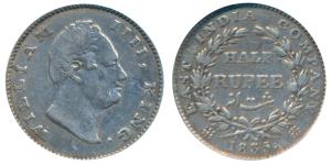 William IV, Silver ½ Rupee, 1835, Bombay Mint, No initials, 20 Berries, (Prid 72). Fine+.