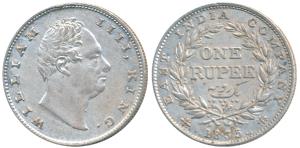 William IV, Silver Rupee, 1835, Calcutta Mint, RS incuse, B / II, Bud leaves, 20 Berries, 