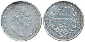 William IV, Silver Rupee, 1835, Calcutta Mint, Mule, F incuse, No dot after F, A / II, Bud