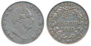 William IV, Silver Rupee, 1835, Bombay Mint, No initials, B / II, Bud leaves, 20 Berries, 