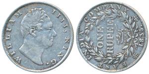 William IV, Silver Rupee, 1835, Calcutta Mint, Dug out F incuse, A / III, Bud leaves, 19 B