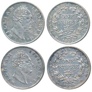 William IV, Silver Rupee, 1835 (2), Calcutta Mint, F incuse, No dot after F, A / II, Bud L
