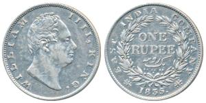 William IV, Silver Rupee, 1835, Calcutta Mint, Dug out F incuse, A / I, two leaves, 19 Ber