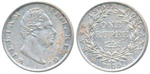 William IV, Silver Rupee, 1835, Calcutta Mint, Dug out F incuse, A / III, Bud leaves, 19 B