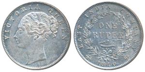 Victoria Queen, Silver Rupee, 1840, Continuous legend, Calcutta Mint, Indian Head, 35 Berr