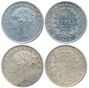 Victoria Queen, Silver Rupee, 1840 (2), continuous legend, Calcutta Mint, Indian Head, 35 