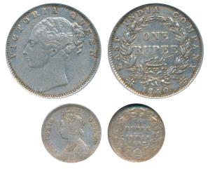 Victoria Queen, Silver Rupee, 1840, Continuous legend, Bombay Mint, English Head with Modi