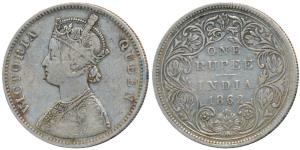 Victoria Queen, Silver Rupee, 1862, Bombay Mint, A / II / 0 / 17, 10 dots punched over an 