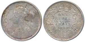Victoria Queen, Silver Rupee, 1862, Bombay Mint, B / I / 0 / 6, two smaller dots added lat