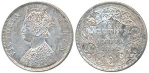 Victoria Queen, Silver Rupee, 1862, Calcutta Mint, B / II, with pineapple cone over O of O