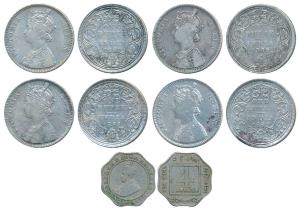 Victoria Queen, Silver Rupee, 1862 (4), A / II / 0 / 7, (2), A / II / 0 / 10, (2), George 