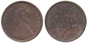 Victoria Empress, Copper ¼ Anna, 1877, Calcutta Mint, (Prid 611). Extremely Fine. Rare.