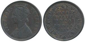 Victoria Empress, Copper ¼ Anna, 1882, Calcutta Mint, No mm, (Prid 615). About Extremely F