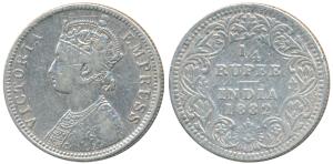 Victoria Empress, Silver ¼ Rupee, 1882, Bombay Mint, A / II / dot, (Prid 412). Fine+, Rare