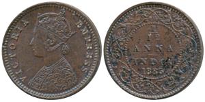 Victoria Empress, Copper 1/12 Anna, 1885, Calcutta Mint, obv. B, (Prid 790). About Extreme
