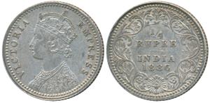 Victoria Empress, Silver ¼ Rupee, 1886, Calcutta Mint, C / II / C incuse, (Prid 391). Abou