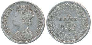 Victoria Empress, Silver ¼ Rupee, 1886, Bombay Mint, C / II No mint mark, Unlisted in Prid