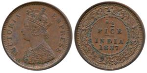 Victoria Empress, Copper ½ Pice, 1887, Calcutta Mint, (Prid 719). About Uncirculated.