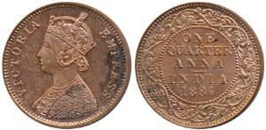 Victoria Empress, Copper ¼ Anna, 1887, Bombay Mint, (Prid 642). Uncirculated. Rare in such
