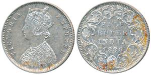 Victoria Empress, Silver ½ Rupee, 1888, Bombay Mint, A / II / B raised, (Prid 298). About 
