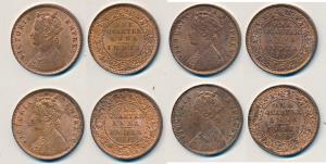 Victoria Empress, Copper ¼ Anna, 1889, 1891, 1897 and 1901, Calcutta Mint, (Prid 622, 624,