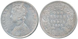 Victoria Empress, Silver Rupee, 1891, Bombay Mint, C2 / I / B incuse, 1 over 0 in date, ol