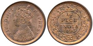 Victoria Empress, Copper ½ Pice, 1893, Calcutta Mint, (Prid 726). Uncirculated.