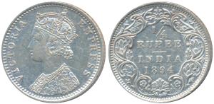 Victoria Empress, Silver ¼ Rupee, 1894, Bombay Mint, C / I / B incuse, (Prid 429). About E