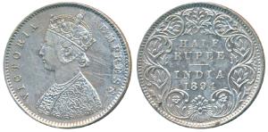 Victoria Empress, Silver ½ Rupee, 1894, Bombay Mint, A / I / B incuse, (Prid 304). Very Fi
