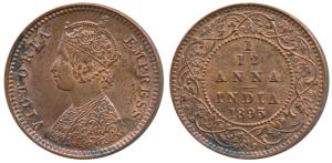 Victoria Empress, Copper 1/12 Anna, 1895, Calcutta Mint, obv. B, (Prid 800). Uncirculated,